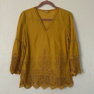 Chico's Embroidered Lace Yellow Top, S